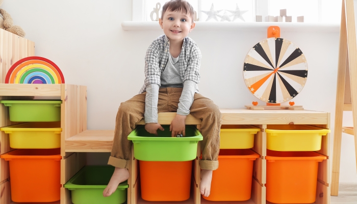 Cute little boy in playroom.