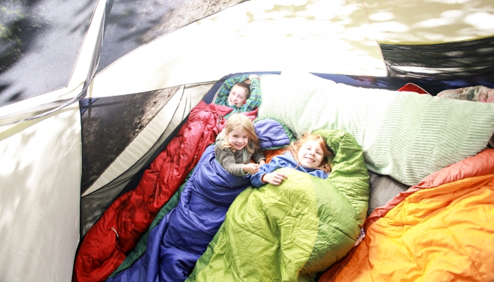 A Bright Shot of Kids Camping Outdoors in a Tent.