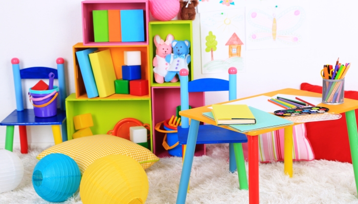 Interior of classroom at school.