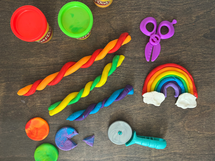 Setting up your rainbow playdough cutting station.
