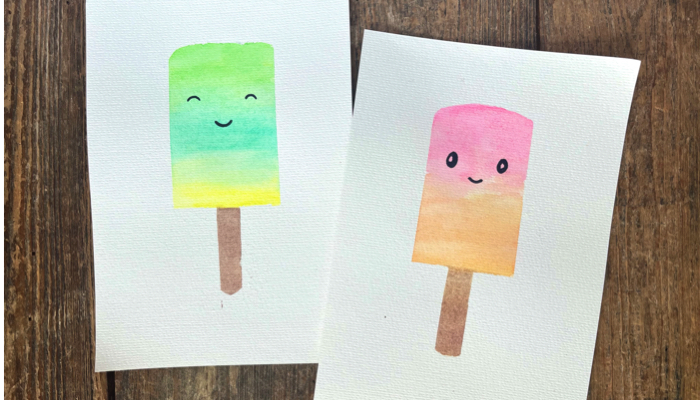 Two watercolor paintings of popsicles.