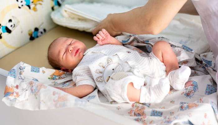 Little child in medicine hospital.