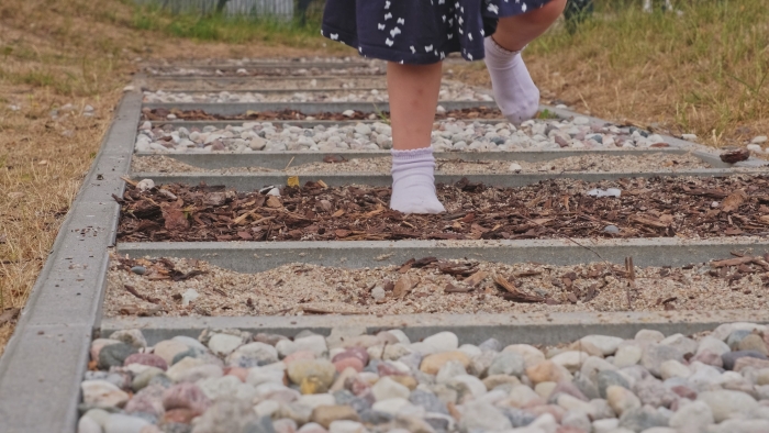 Toddler Kids Walking on Sensory Path.