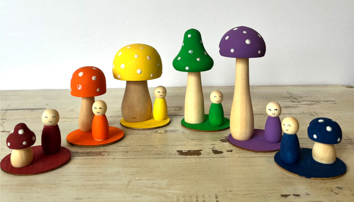 Mushroom color sorting activity.