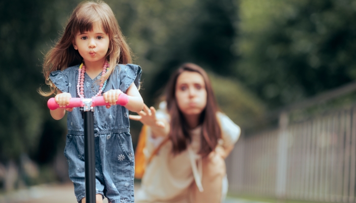 Mother obsessed with control practicing helicopter parenting style.