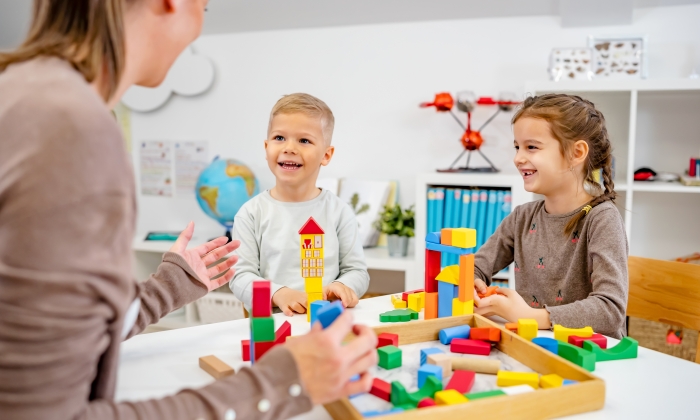 Teacher with children in a Kindergarten Classroom