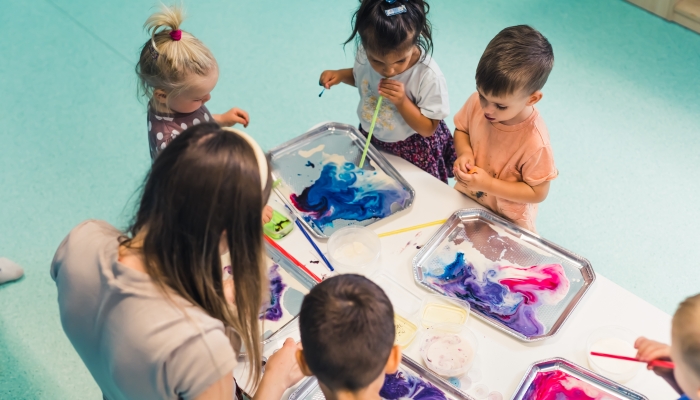 Multicultural group of children at the nursery school.