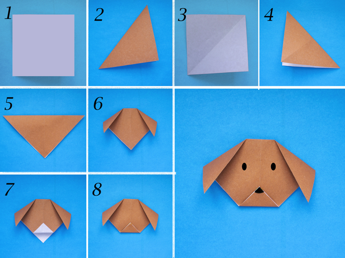 Simple instructions to fold an origami dog.