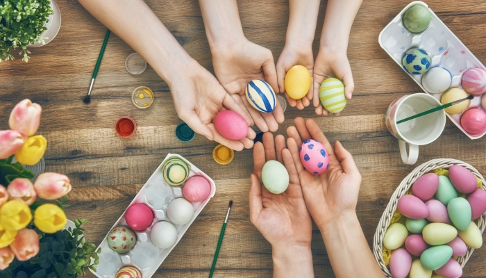 Happy family preparing for Easter.