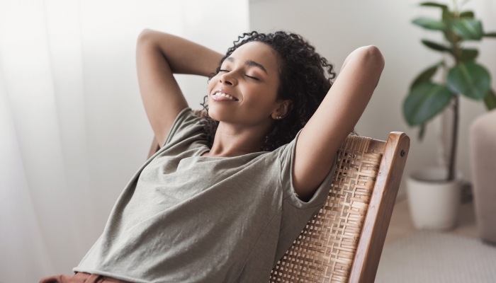 Young beautiful woman relaxing at home.