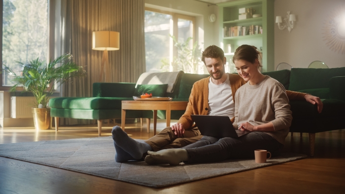 Couple Use Laptop Computer.