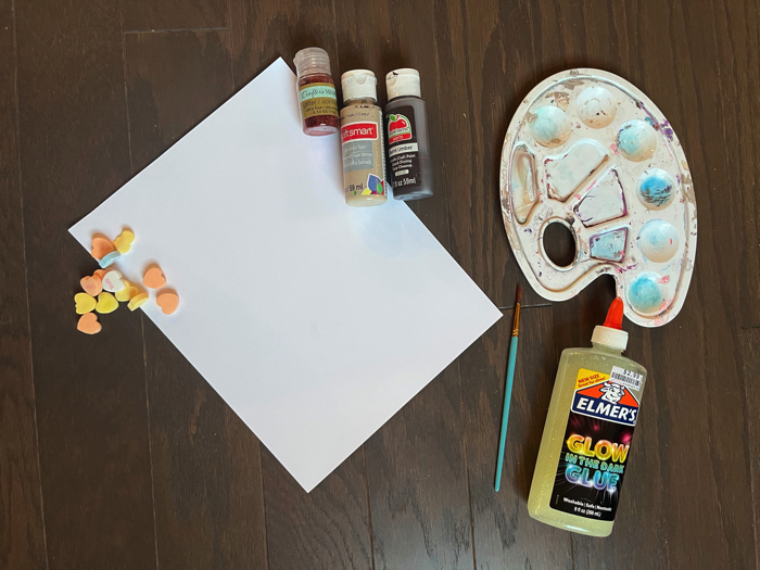 Valentine’s Day q-tip painting activity supplies.