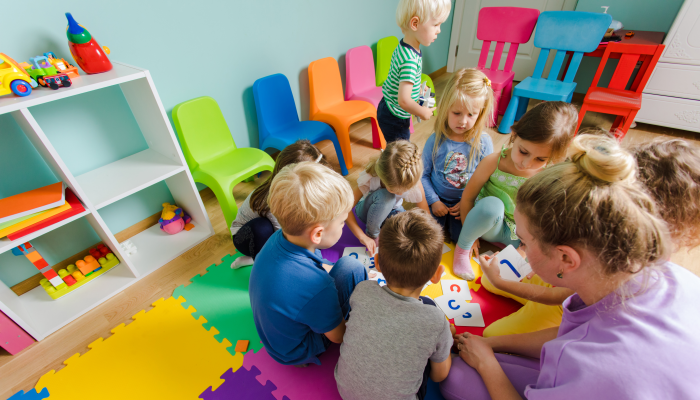 Educational group activity at the kindergarten or daycare.