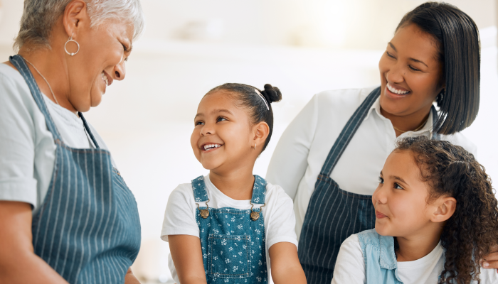 Grandma is teaching us her special recipe.