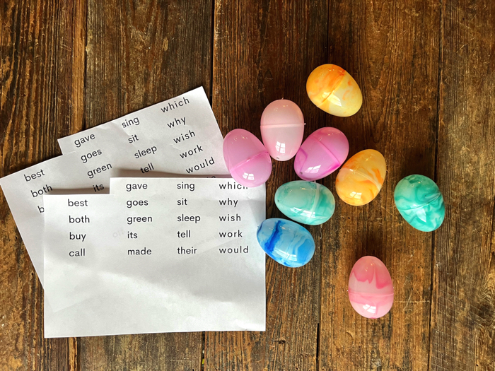 Sight word Easter egg hunt supplies and how to.