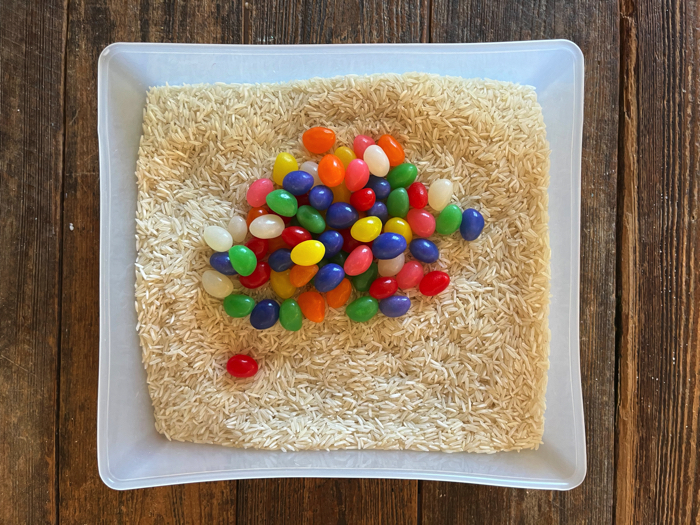 Jelly Bean Sensory Bin and Color Sorting