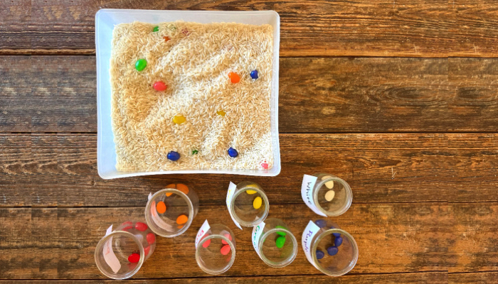 Jelly Bean Sensory Bin and Color Sorting