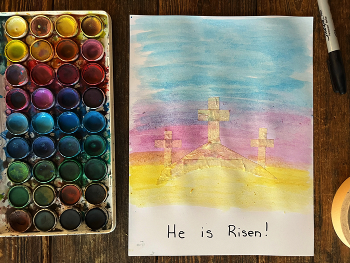 Resurrection Water Color Craft painting over the tape.